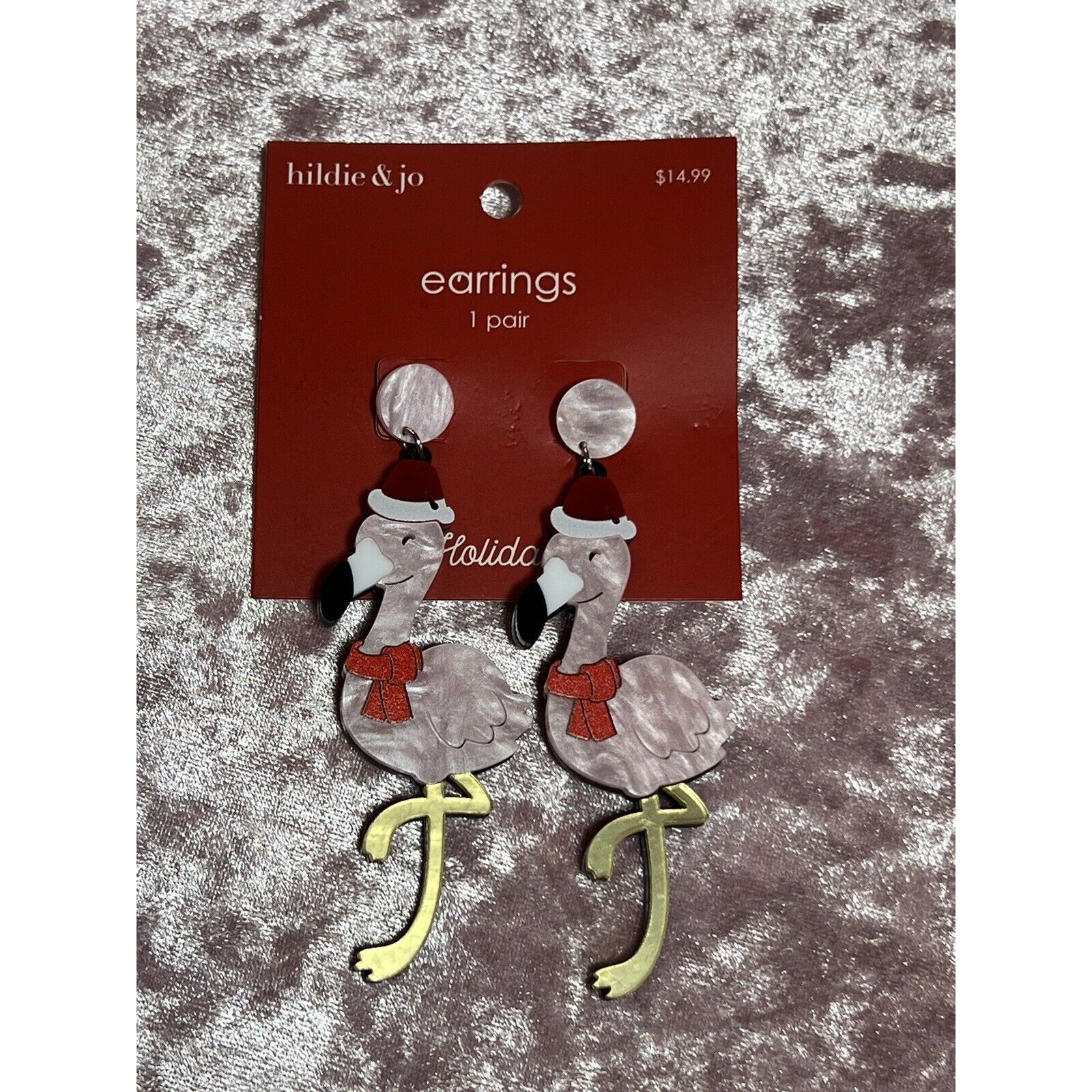 Pink Flamingo Christmas Earrings Hildie & Jo Nwt 3.5